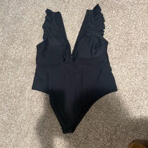 Elegant Black Ruffled Women's Swimsuit